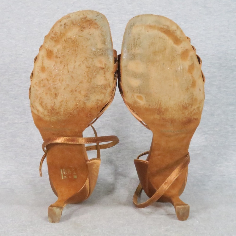 Supadance 1066 Latin Ballroom Dance Shoes 6.5 Dark Tan Satin 2" Flare Heel w Box - Picture 6 of 11
